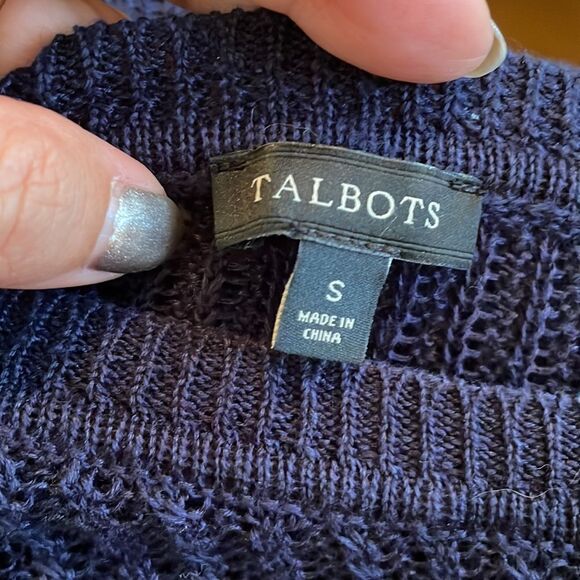 Talbots navy blue loose weave long sweater with 3/4 sleeves - Picture 7 of 8